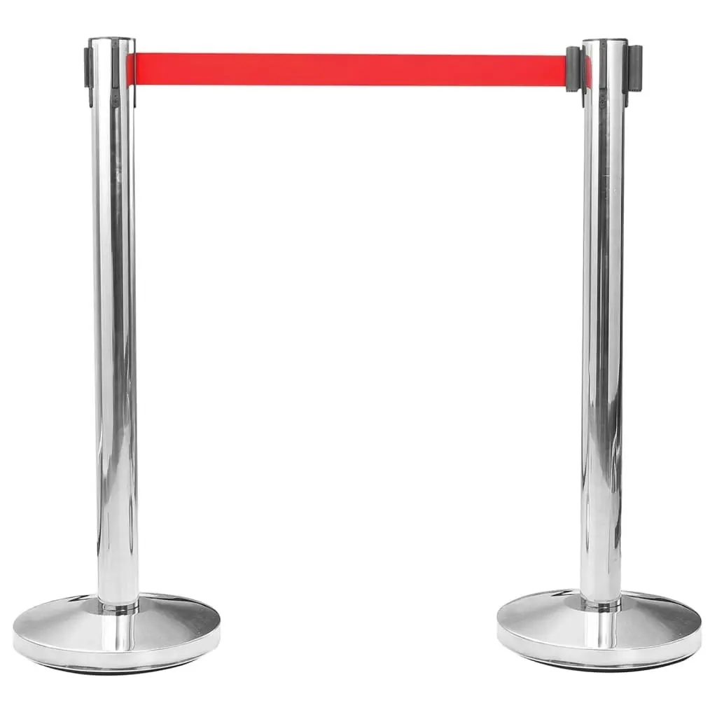 Stanchions with Belts 4 pcs Airport Barrier Stainless Steel Silver 149576