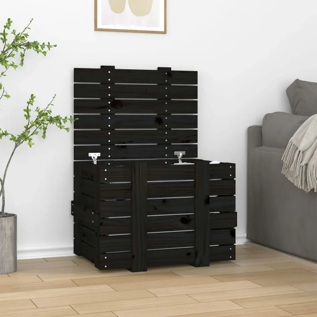 Storage Box Black 58x40.5x42 cm Solid Wood Pine 824997