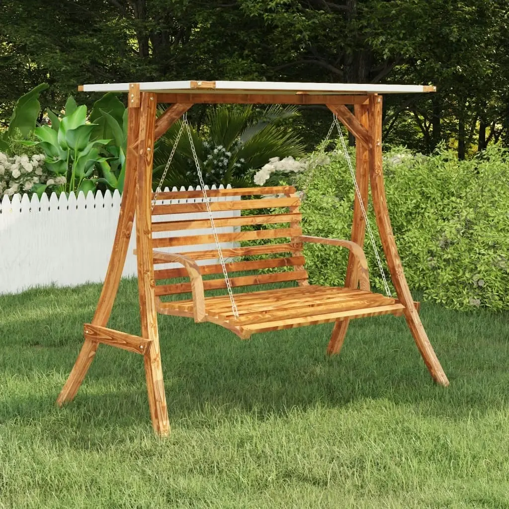 Swing Frame with Cream Roof Solid Bent Wood with Teak Finish 313935