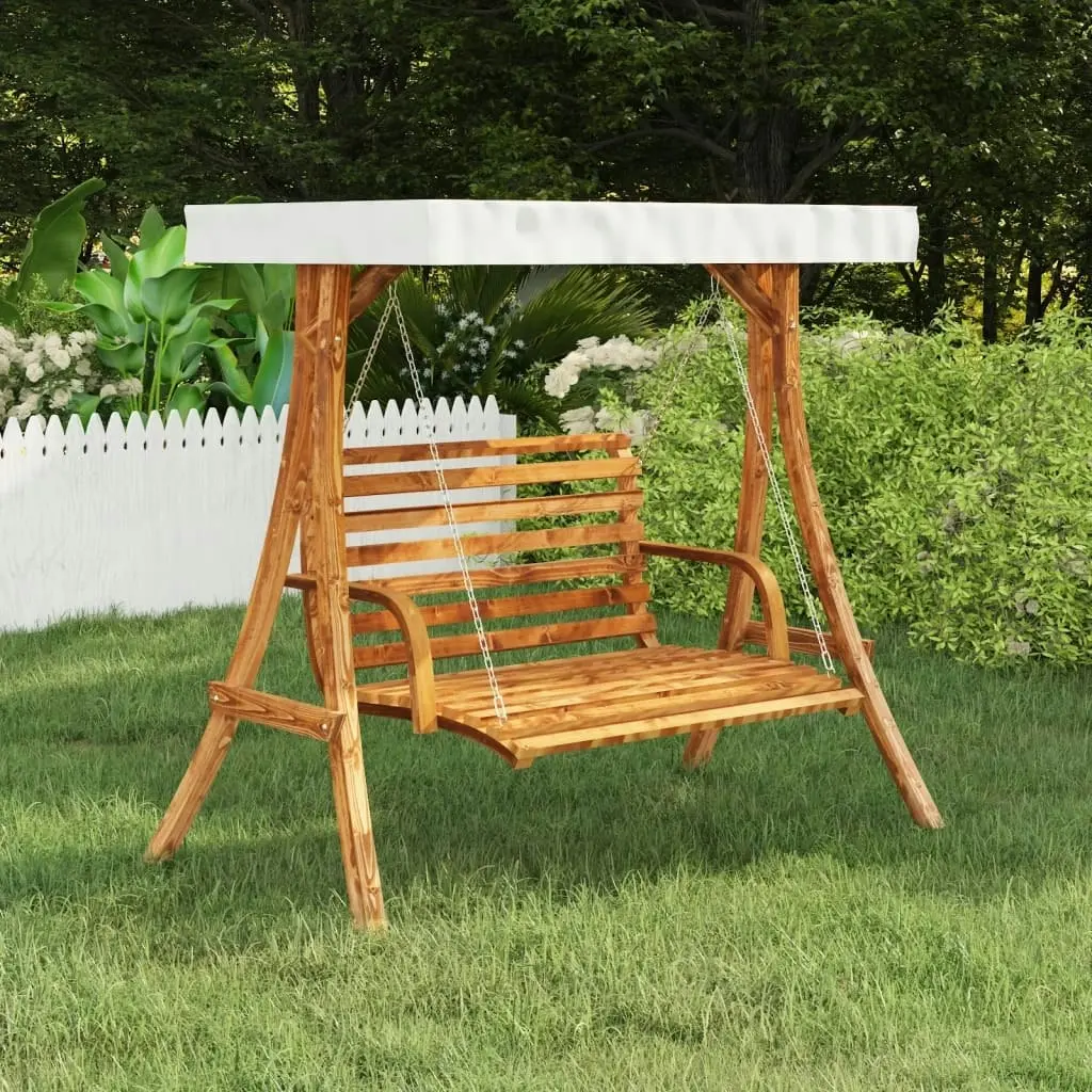 Swing Frame with Cream Roof Solid Bent Wood with Teak Finish 313937