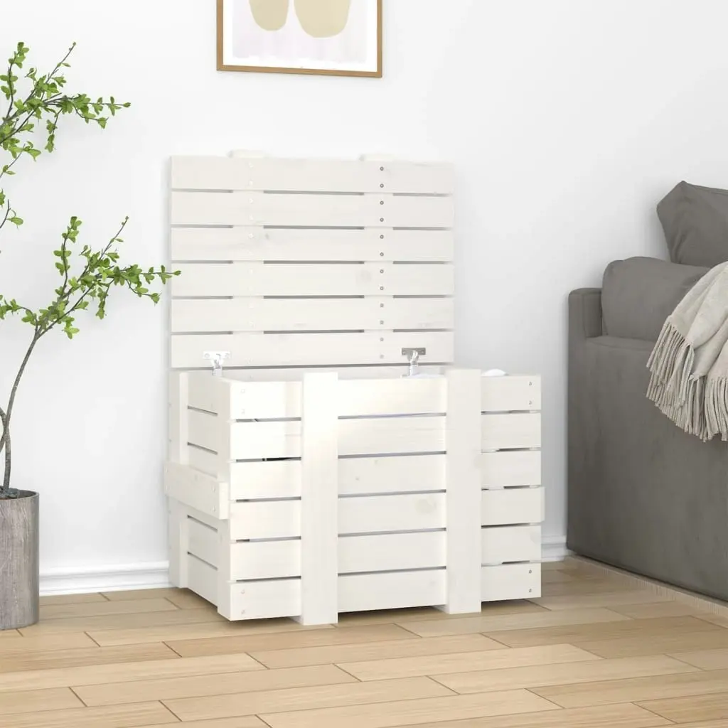 Storage Box White 58x40.5x42 cm Solid Wood Pine 824994