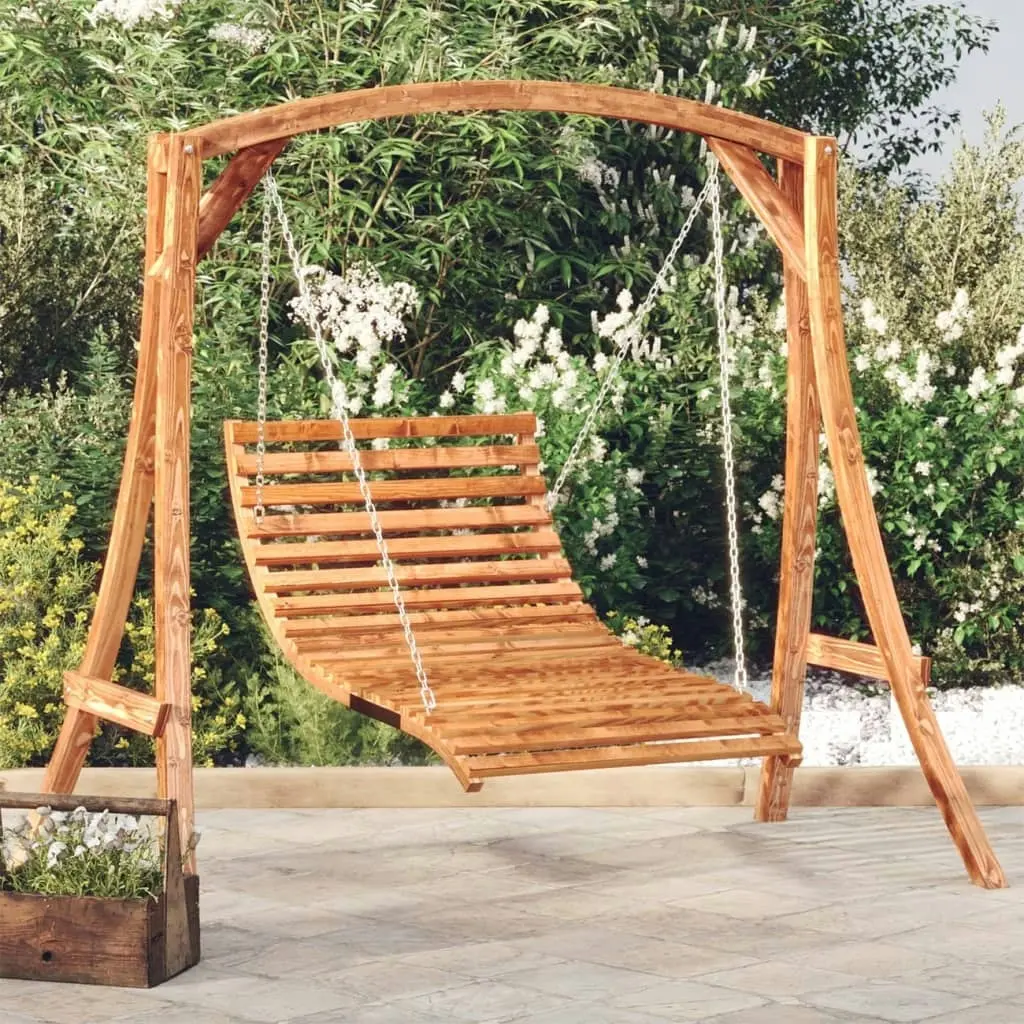 Swing Bed Solid Bent Wood with Teak Finish 115x147x46 cm 313939