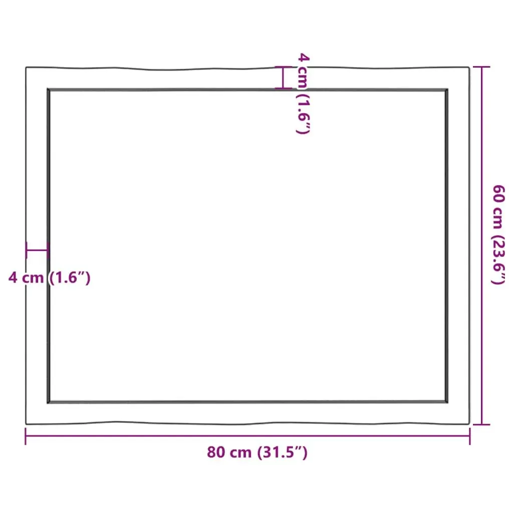 Table Top Dark Brown 80x60x(2-4) cm Treated Solid Wood Live Edge 364011