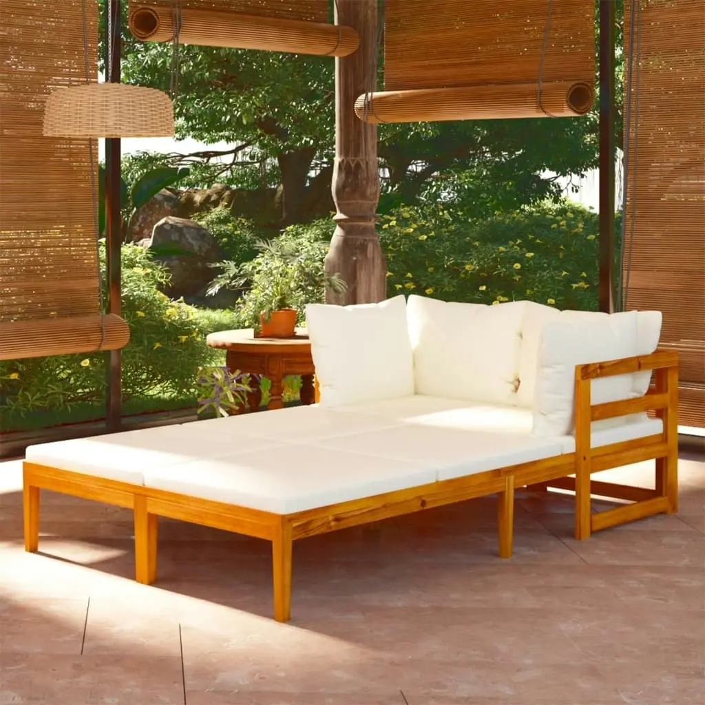 Sun Loungers with Cream White Cushions 2 pcs Acacia Wood 3087268