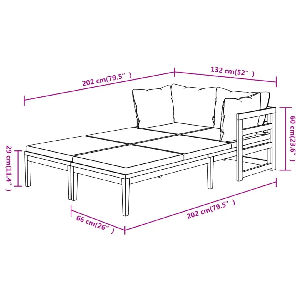 Sun Loungers with Cream White Cushions 2 pcs Acacia Wood 3087268