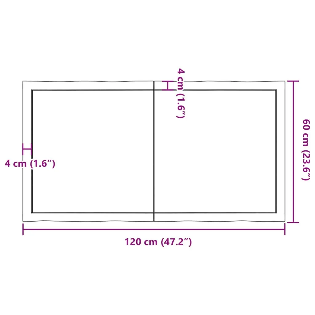 Table Top Dark Brown 120x60x(2-6) cm Treated Solid Wood Live Edge 364027