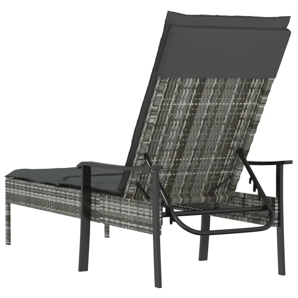 Sun Lounger with Cushion Grey Poly Rattan 362807