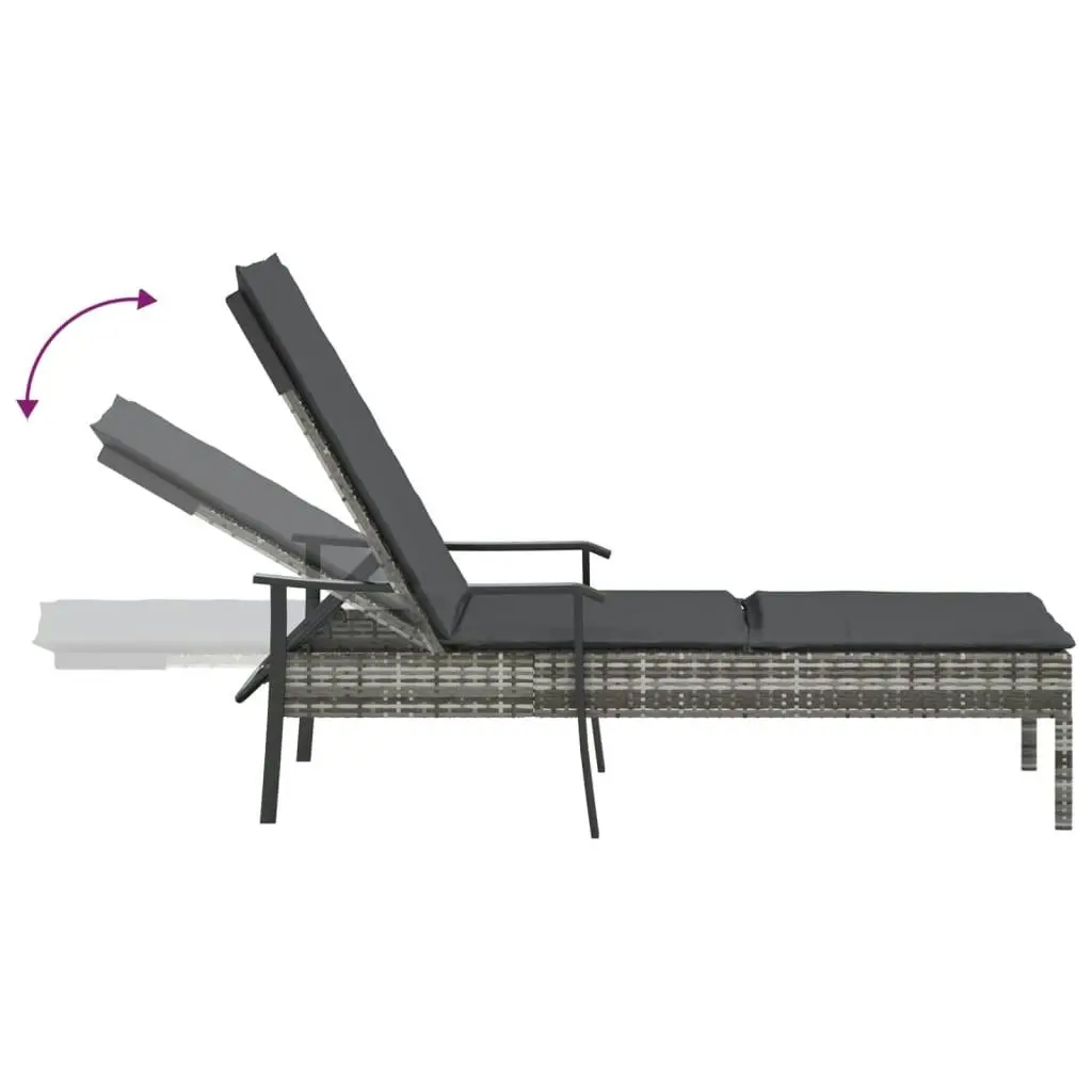 Sun Lounger with Cushion Grey Poly Rattan 362807