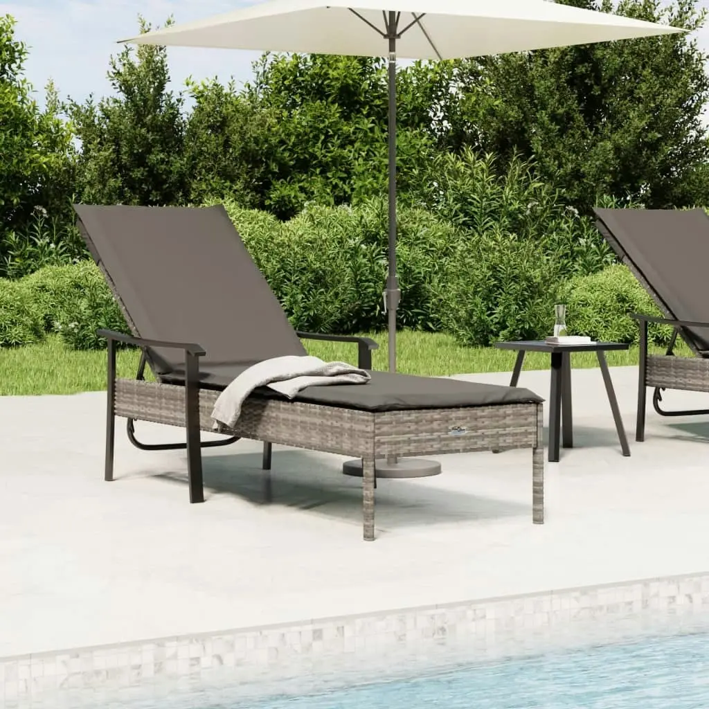 Sun Lounger with Cushion Grey Poly Rattan 362807