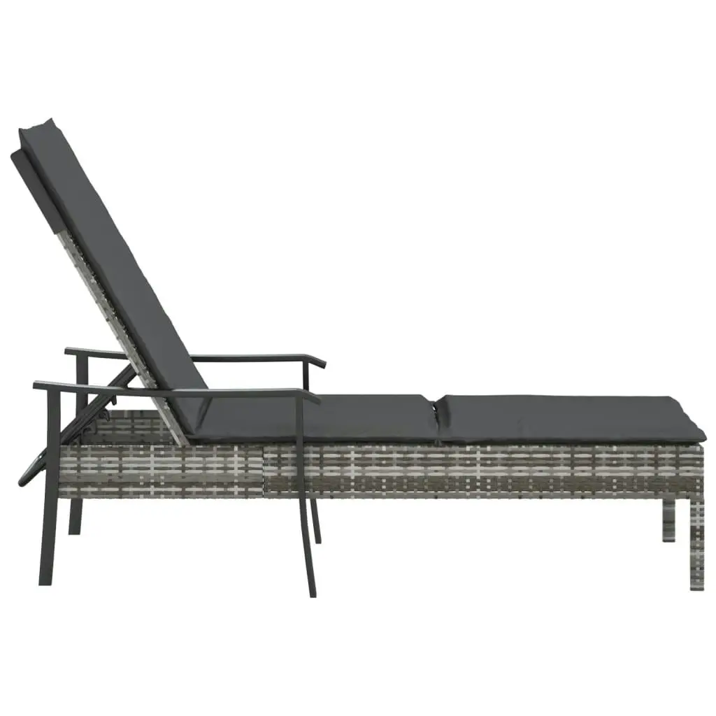 Sun Lounger with Cushion Grey Poly Rattan 362807