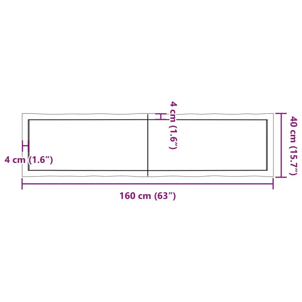 Table Top Dark Brown 160x40x(2-4) cm Treated Solid Wood Live Edge 364034