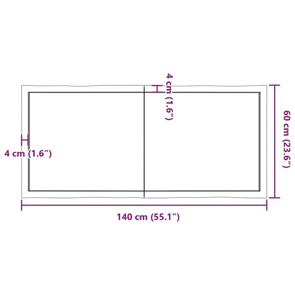 Table Top Light Brown 140x60x(2-4)cm Treated Solid Wood Live Edge 363966