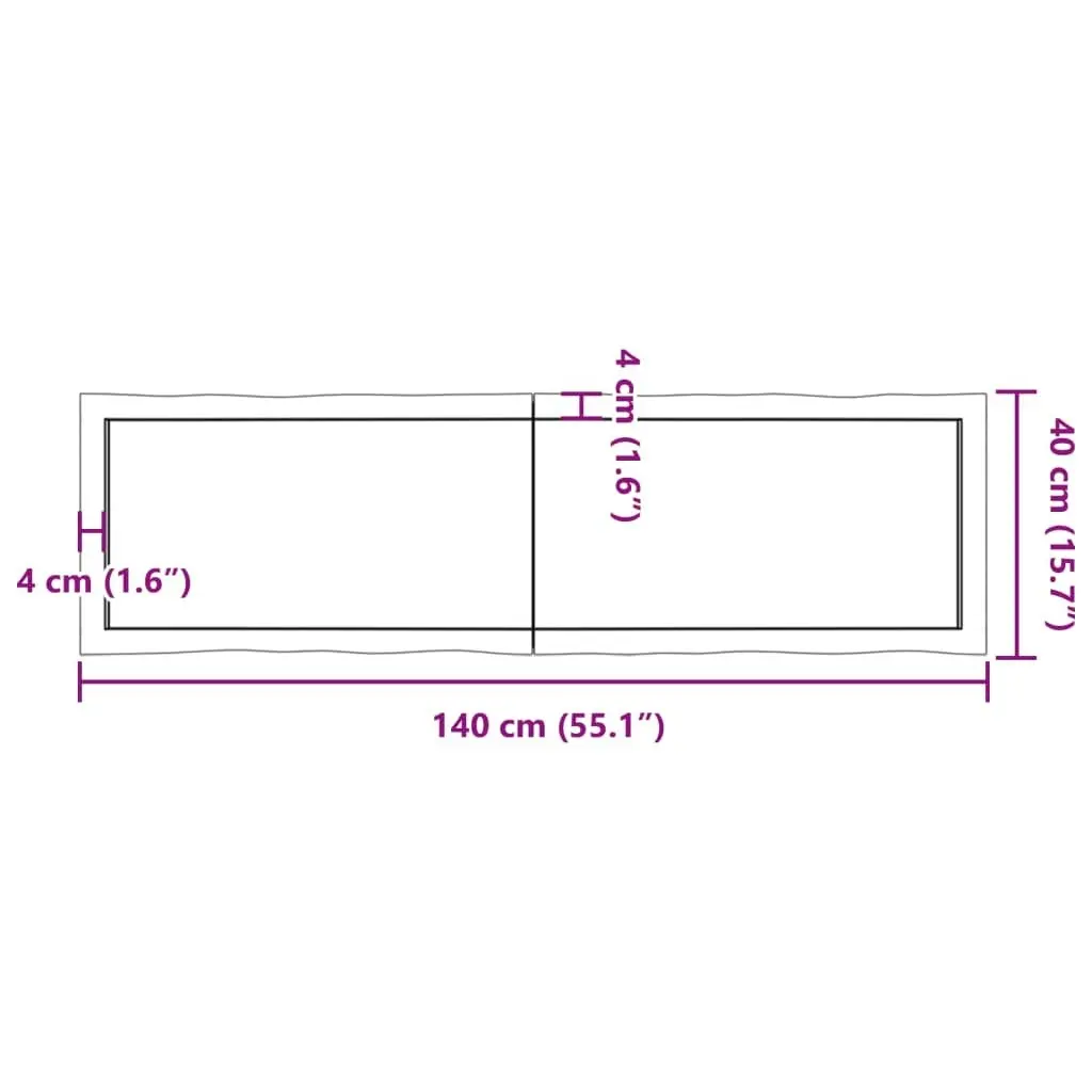 Table Top Dark Brown 140x40x(2-4) cm Treated Solid Wood Live Edge 364028