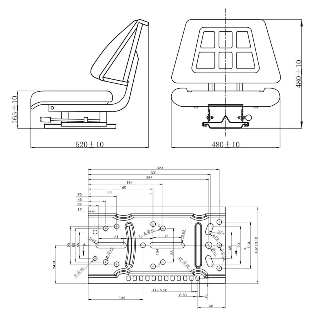 Tractor Seat with Backrest Black 210156