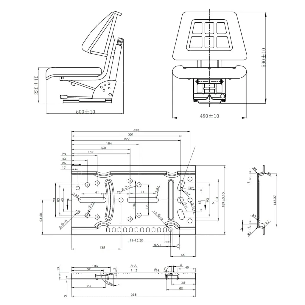 Tractor Seat with Suspension Black 142316