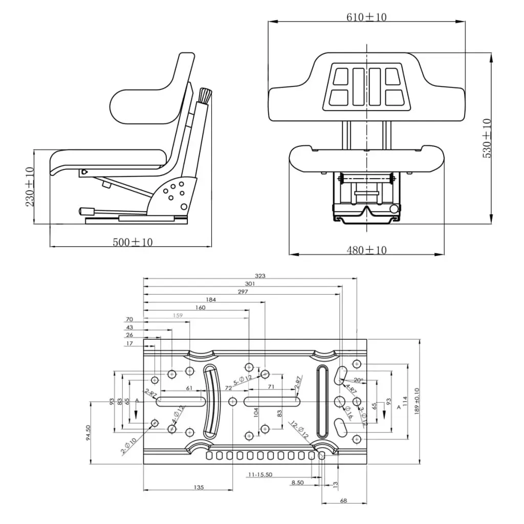 Tractor Seat with Suspension Black 210157