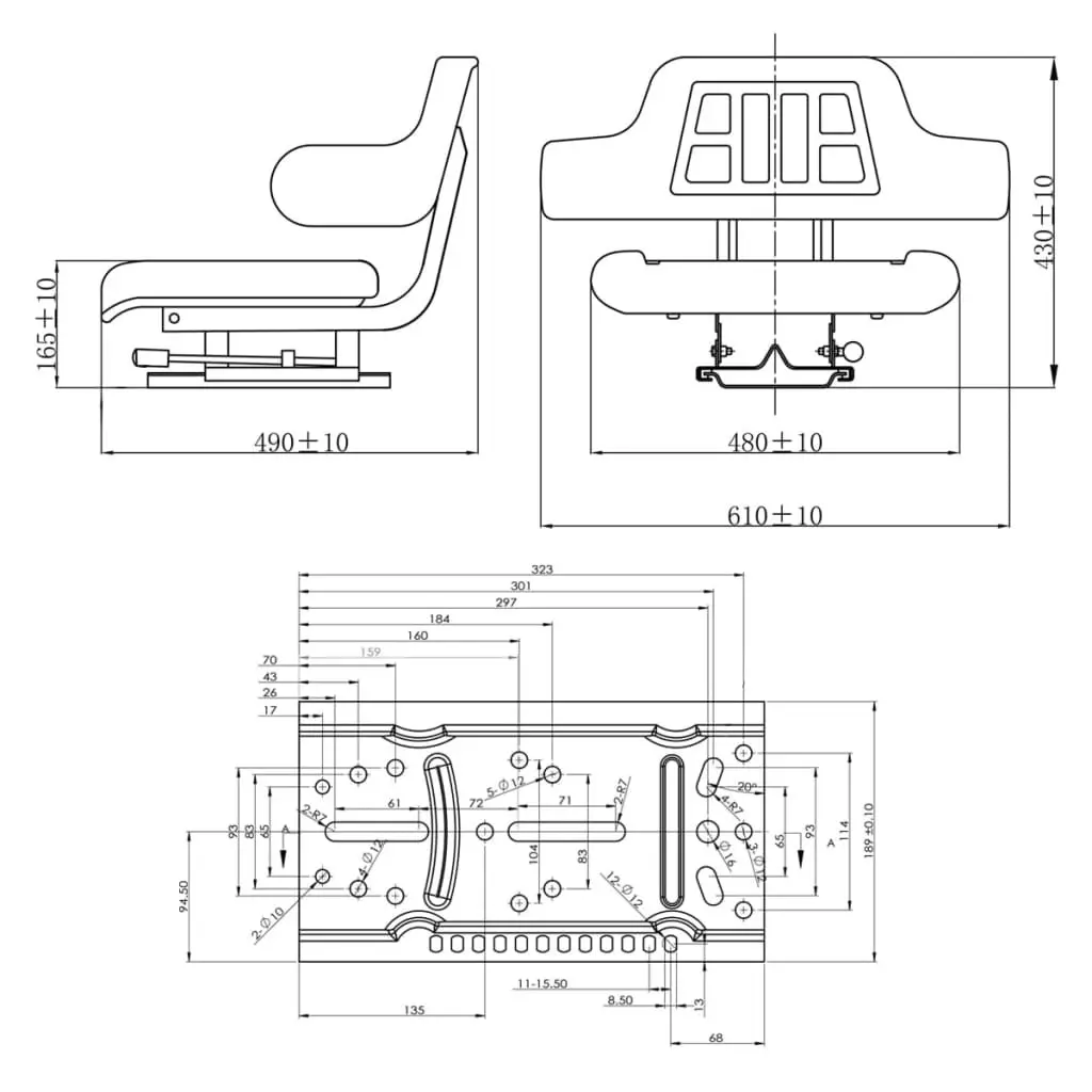 Tractor Seat with Backrest Black 210202