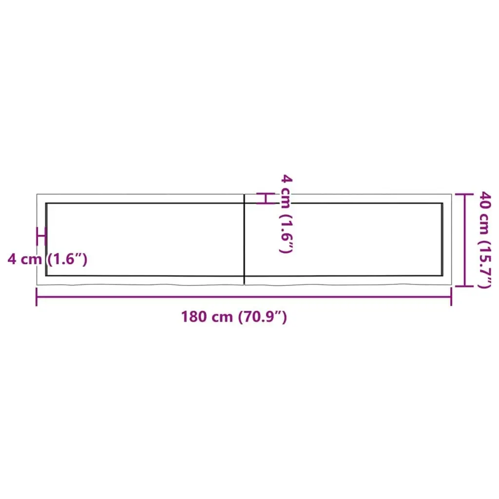 Table Top Light Brown 180x40x4 cm Treated Solid Wood Oak 3156389