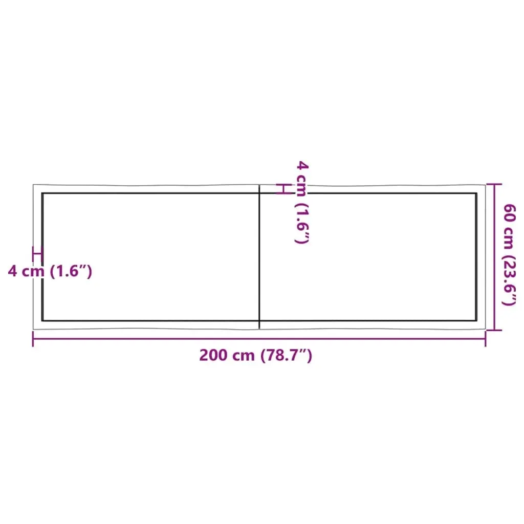 Table Top Light Brown 200x60x(2-4)cm Treated Solid Wood Live Edge 363984