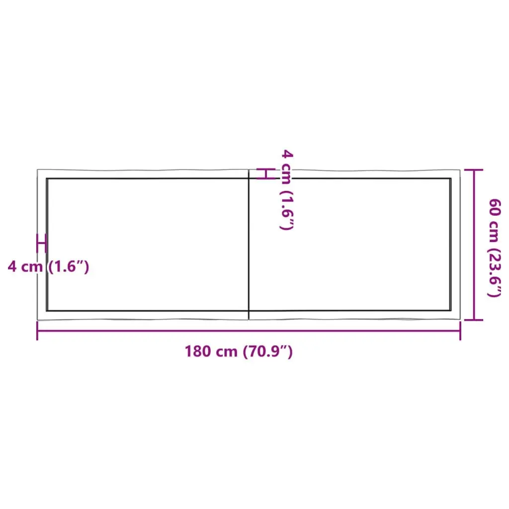 Table Top Dark Brown 180x60x(2-4) cm Treated Solid Wood Live Edge 364044