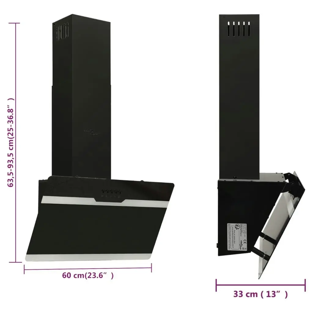 Wall Range Hood 60 cm Steel and Tempered Glass Black 51667