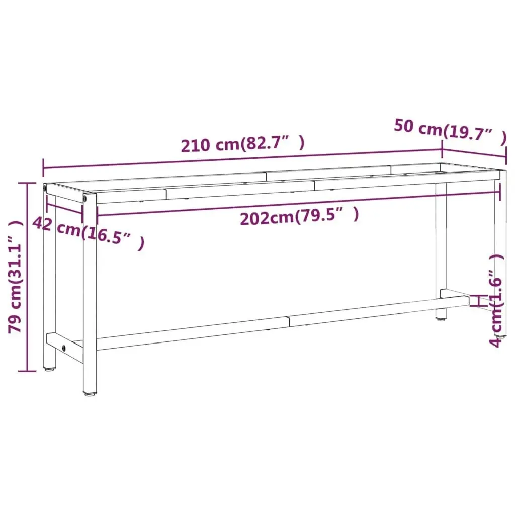 Work Bench Frame Matte Black and Matte Red 210x50x79 cm Metal 151454