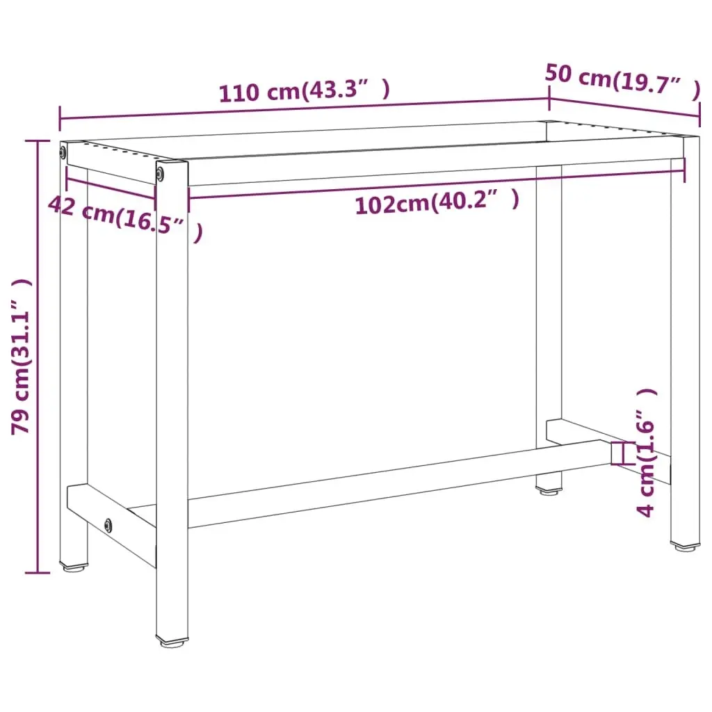 Work Bench Frame Matte Black and Matte Red 110x50x79 cm Metal 151450