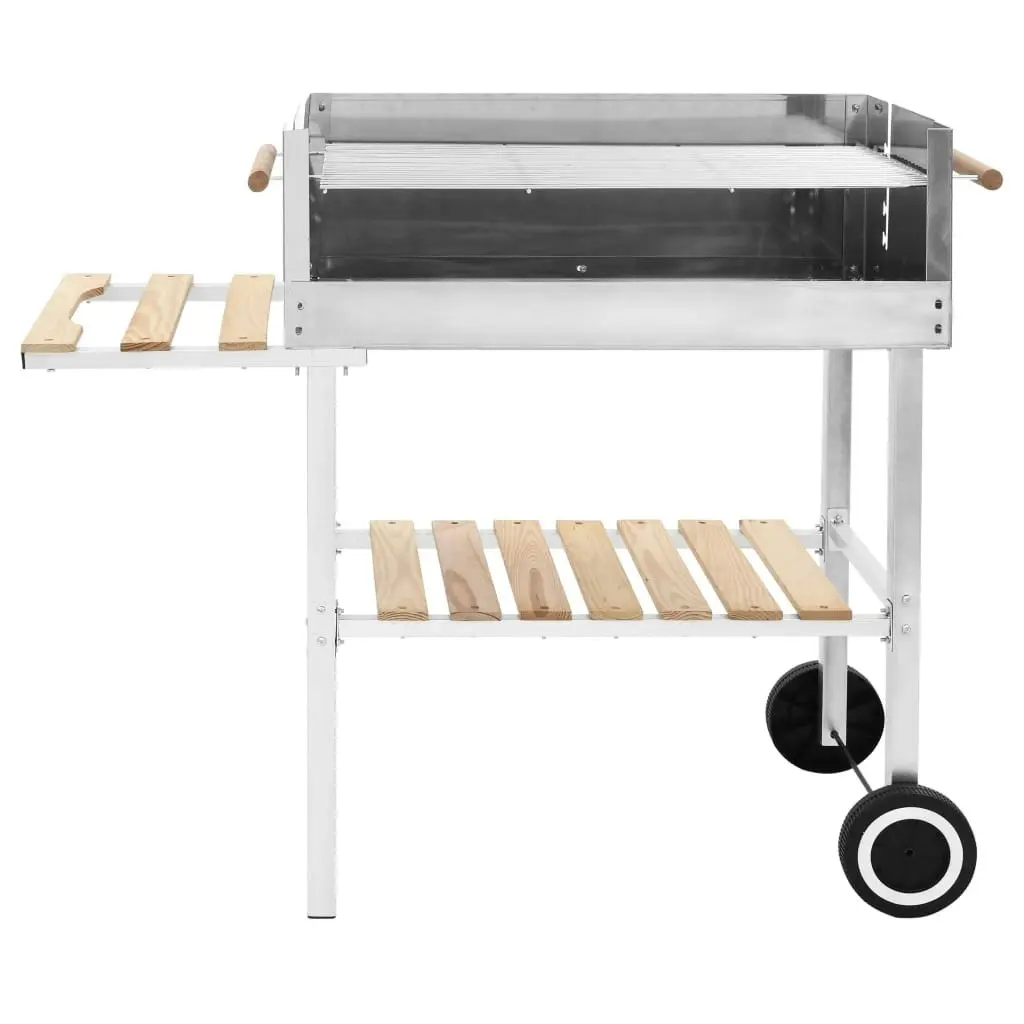 XXL Trolley Charcoal BBQ Grill Stainless Steel with 2 Shelves 47850