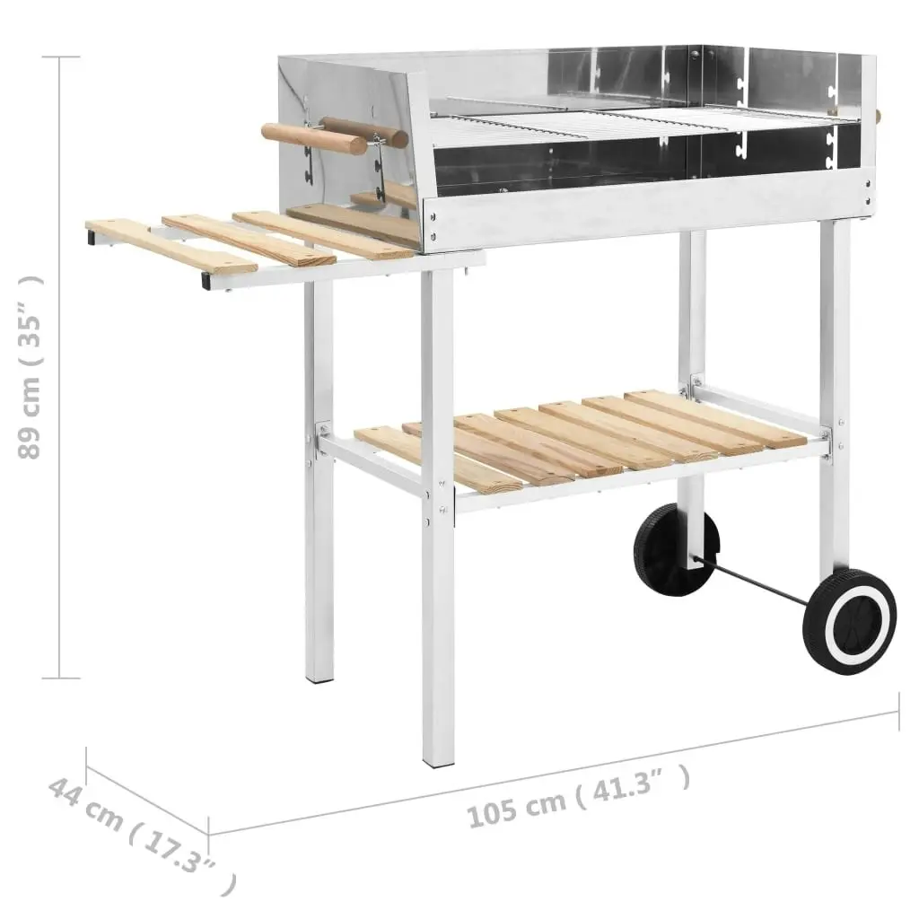 XXL Trolley Charcoal BBQ Grill Stainless Steel with 2 Shelves 47850