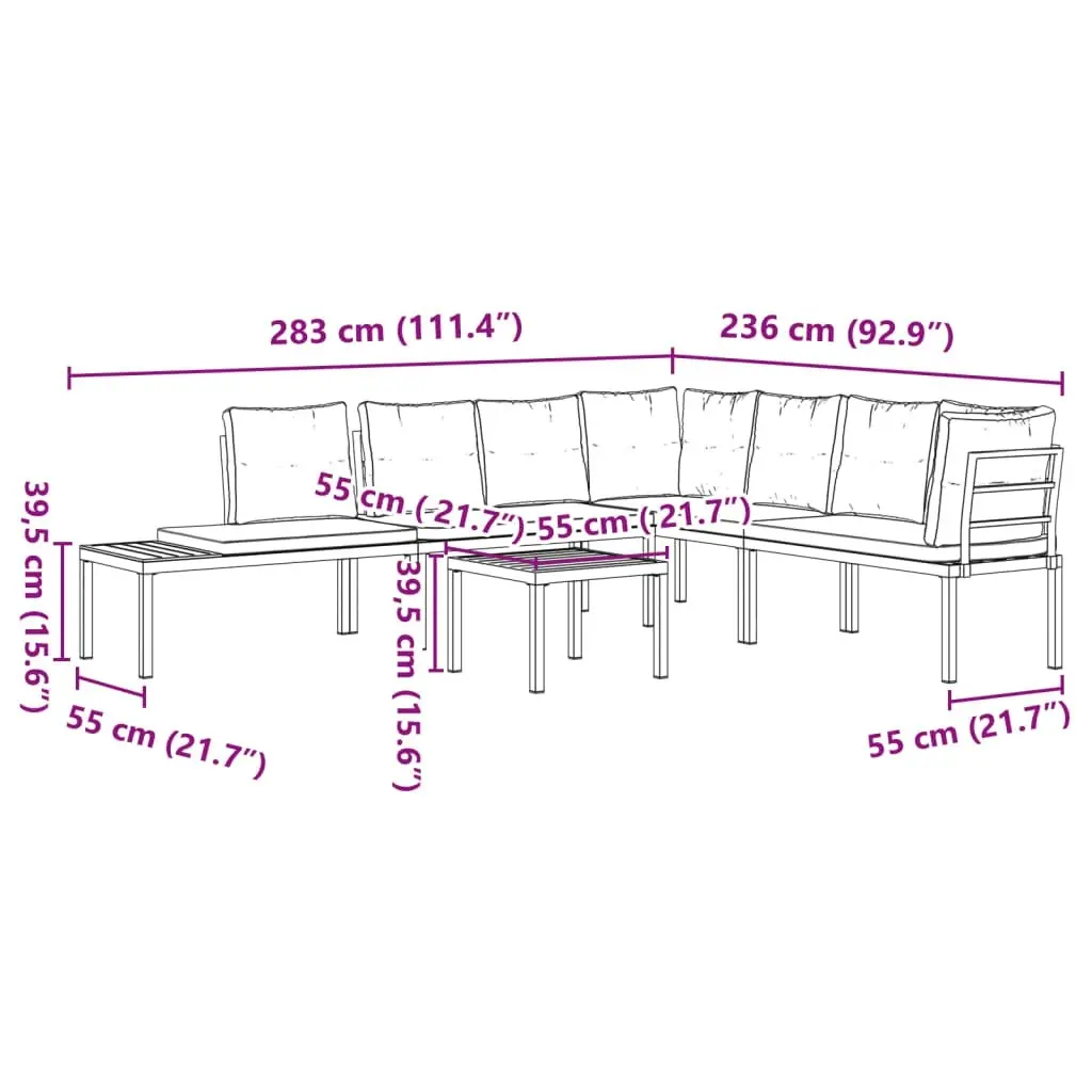 Garden Bench Set with Cushions 5 pcs Black Powder-coated Steel 3283644