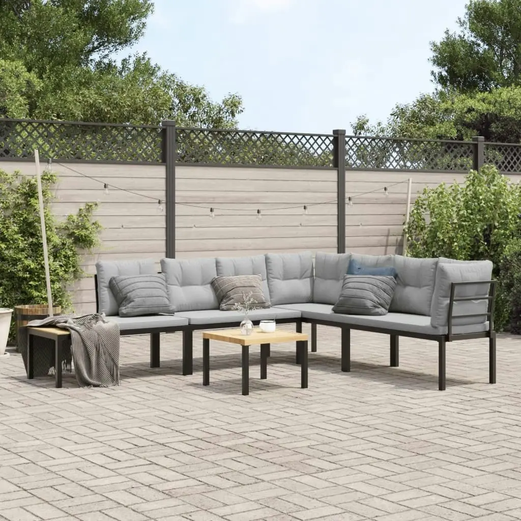 Garden Bench Set with Cushions 5 pcs Black Powder-coated Steel 3283644