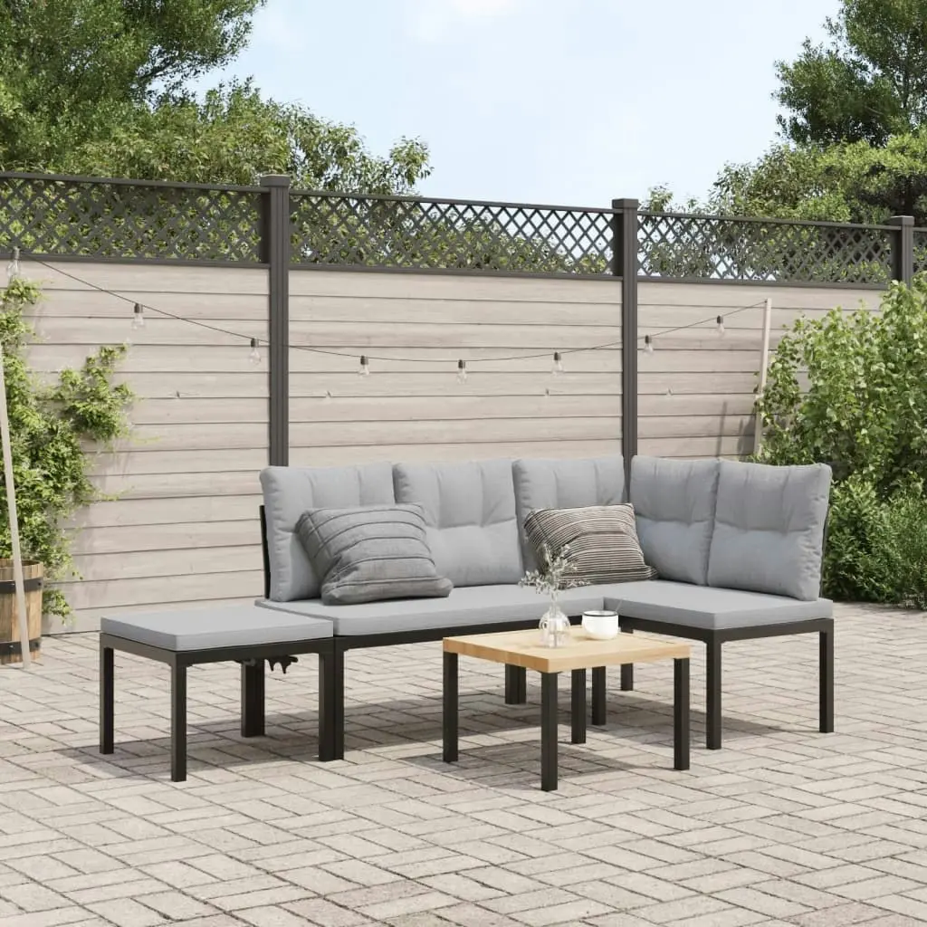 Garden Bench Set with Cushions 4 pcs Black Powder-coated Steel 3283652