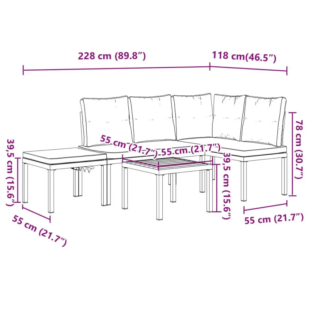 Garden Bench Set with Cushions 4 pcs Black Powder-coated Steel 3283652