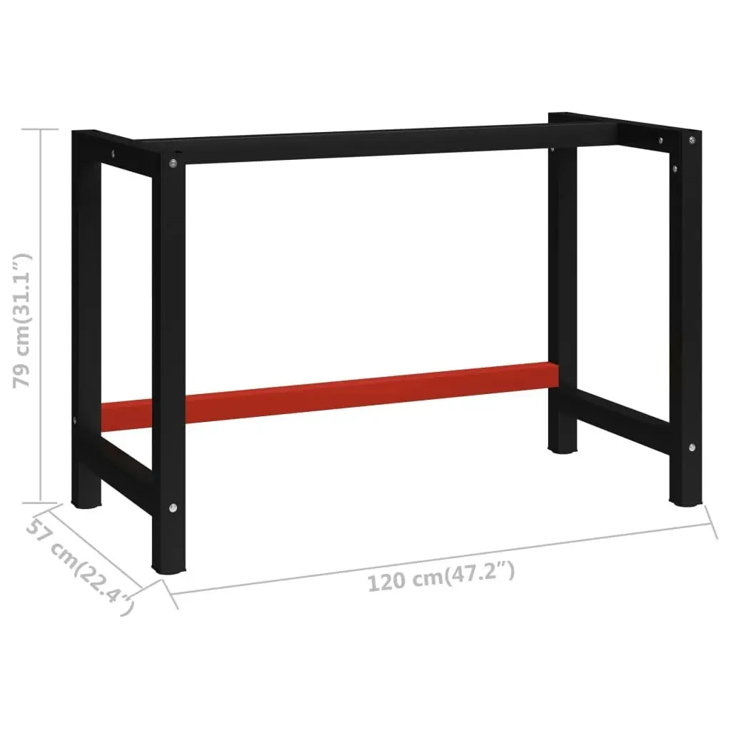 Work Bench Frame Metal 120x57x79 cm Black and Red 147928