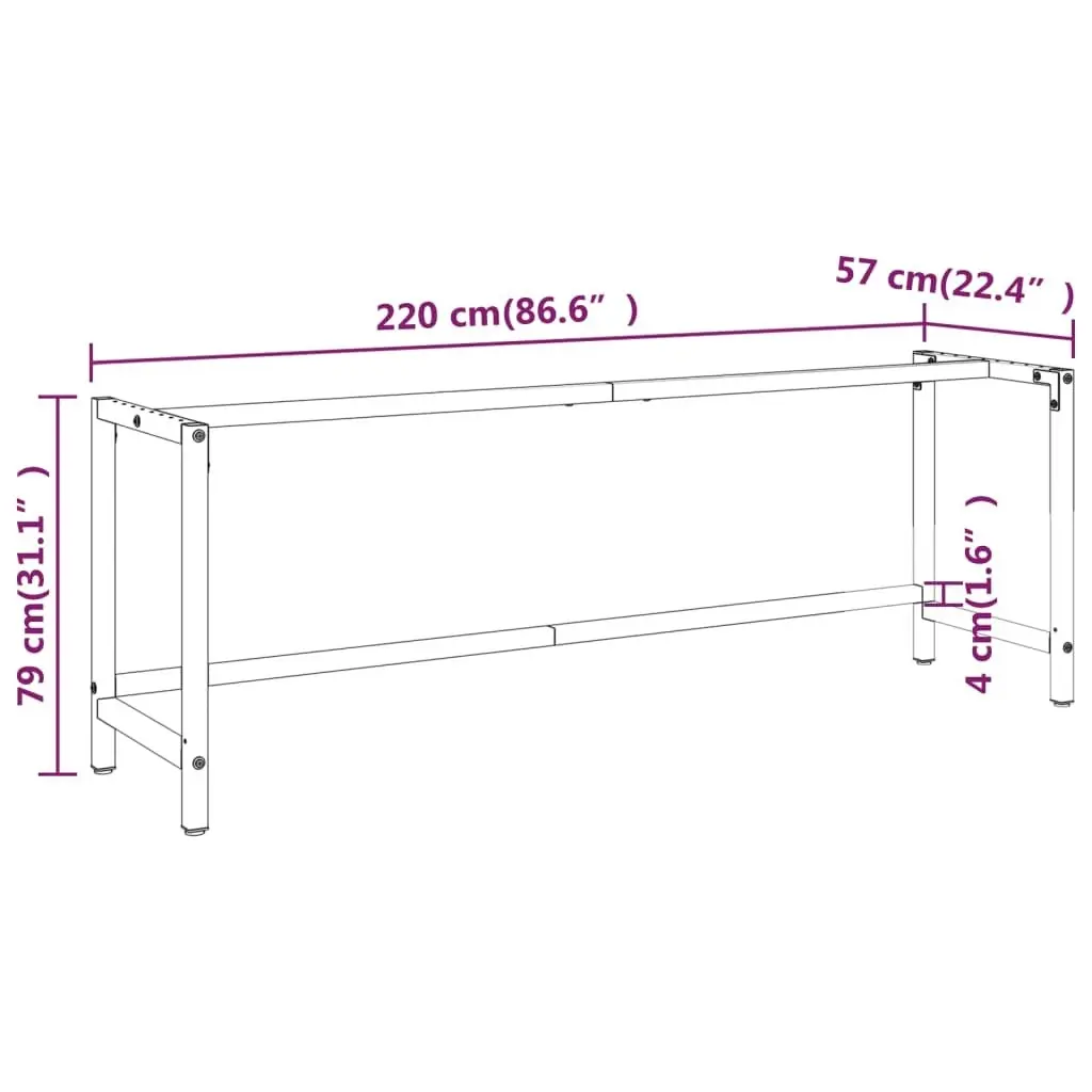 Work Bench Frame Matte Black and Matte Red 220x57x79 cm Metal 151458