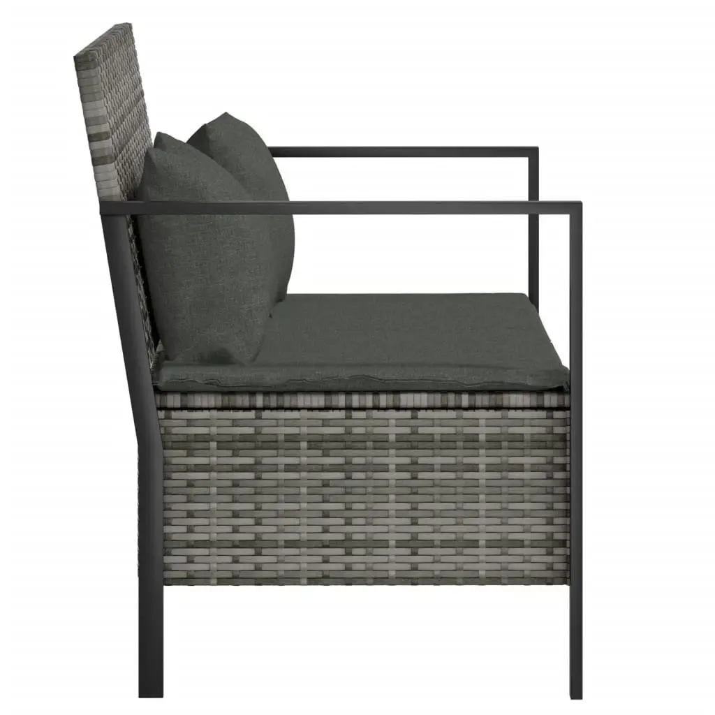 2-Seater Garden Bench with Cushions Grey Poly Rattan 364111