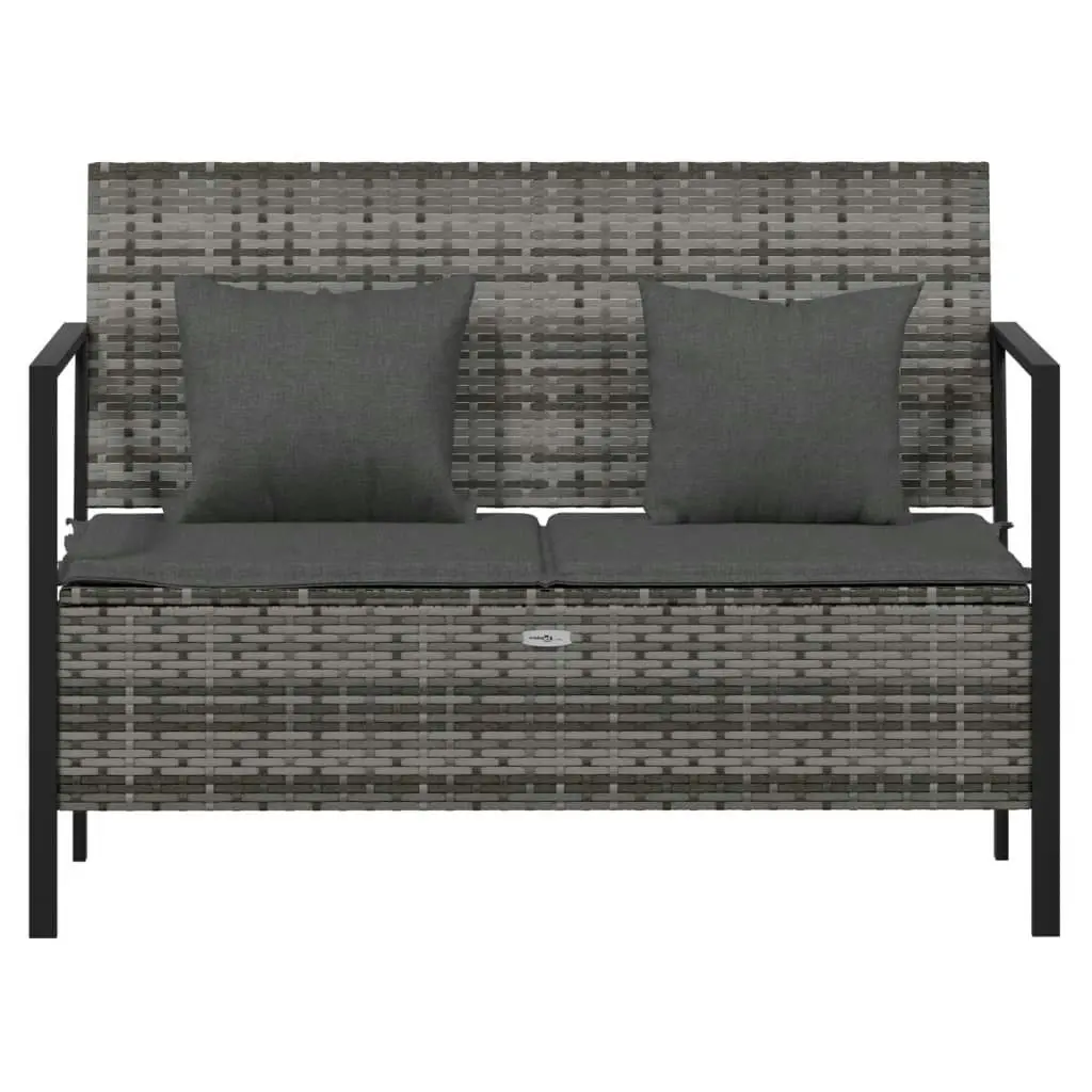 2-Seater Garden Bench with Cushions Grey Poly Rattan 364111