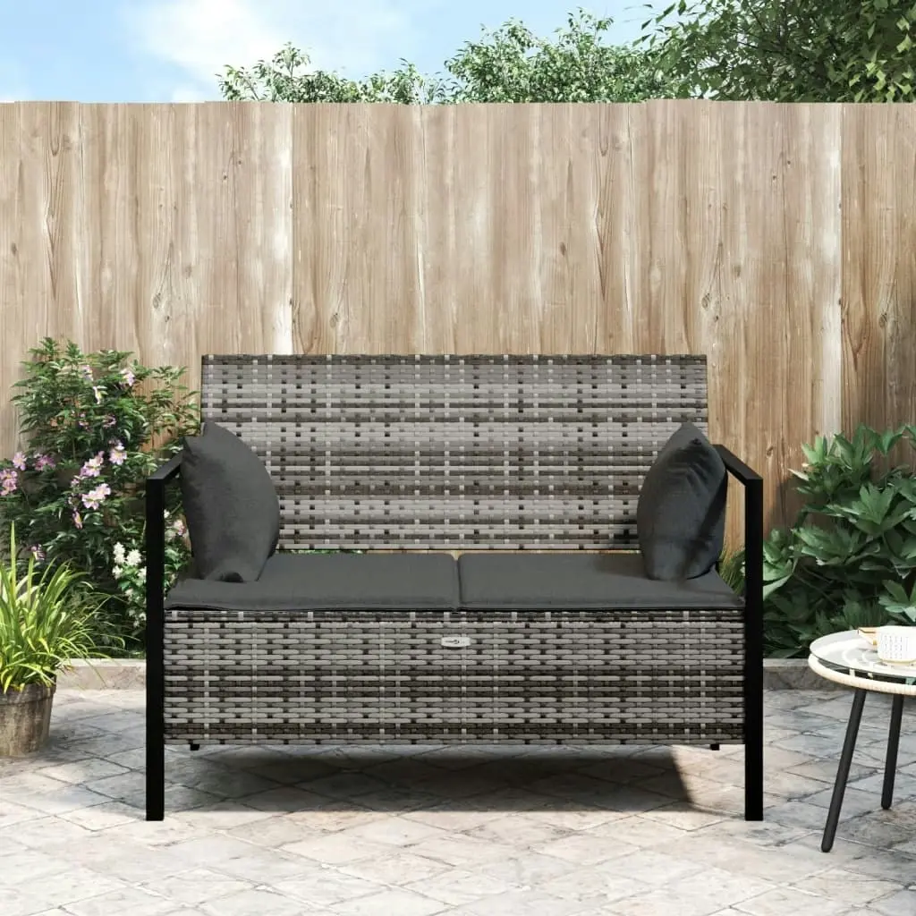 2-Seater Garden Bench with Cushions Grey Poly Rattan 364111