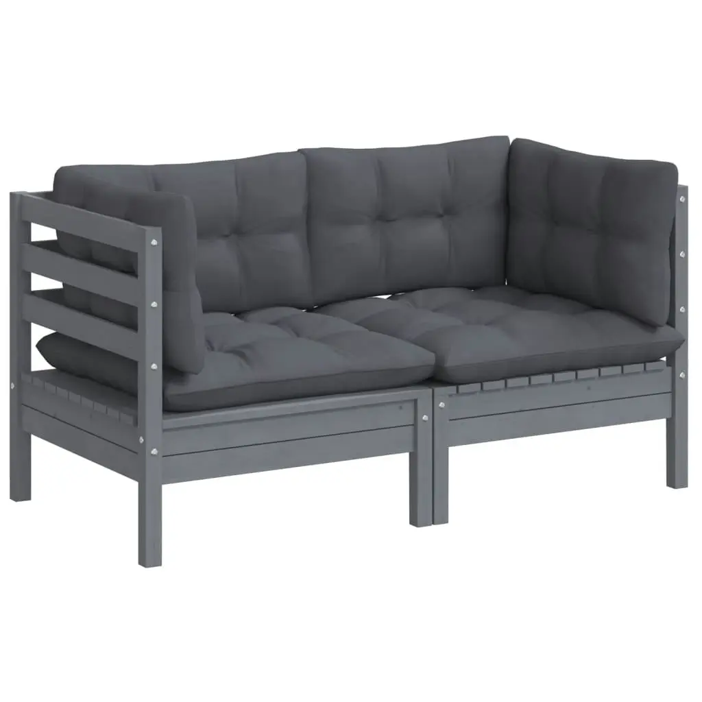 2-Seater Garden Sofa with Anthracite Cushions Solid Wood Pine 3096012