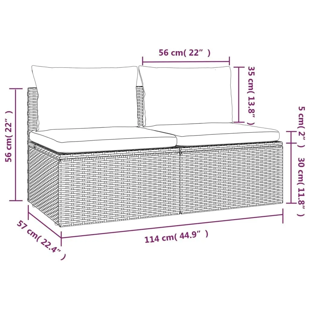 2-Seater Garden Sofa with Cushions Grey Poly Rattan 318671