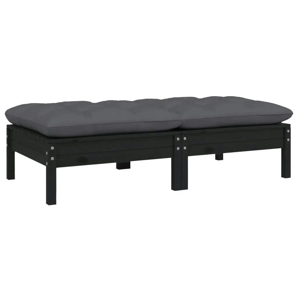 2-Seater Garden Sofa with Cushions Black Solid Pinewood 806662