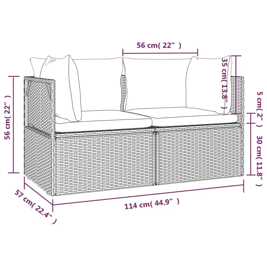 2-Seater Garden Sofa with Cushions Grey Poly Rattan 318673