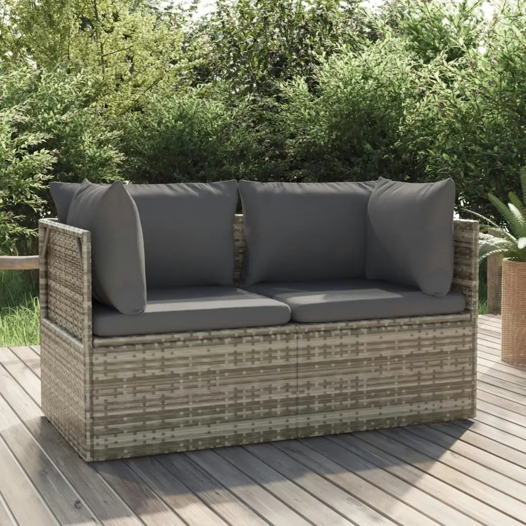 2-Seater Garden Sofa with Cushions Grey Poly Rattan 318673