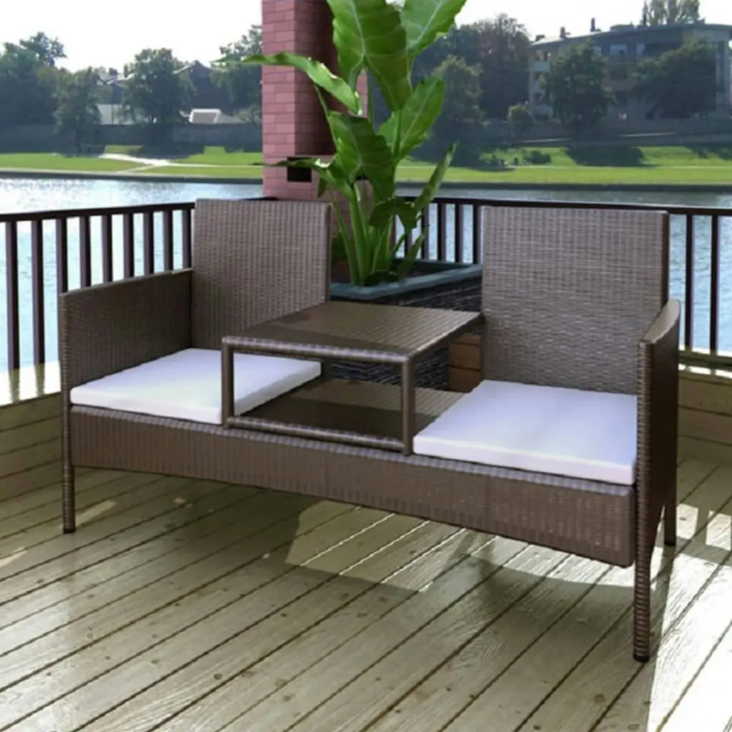 2-Seater Garden Sofa with Tea Table Poly Rattan Brown 42843