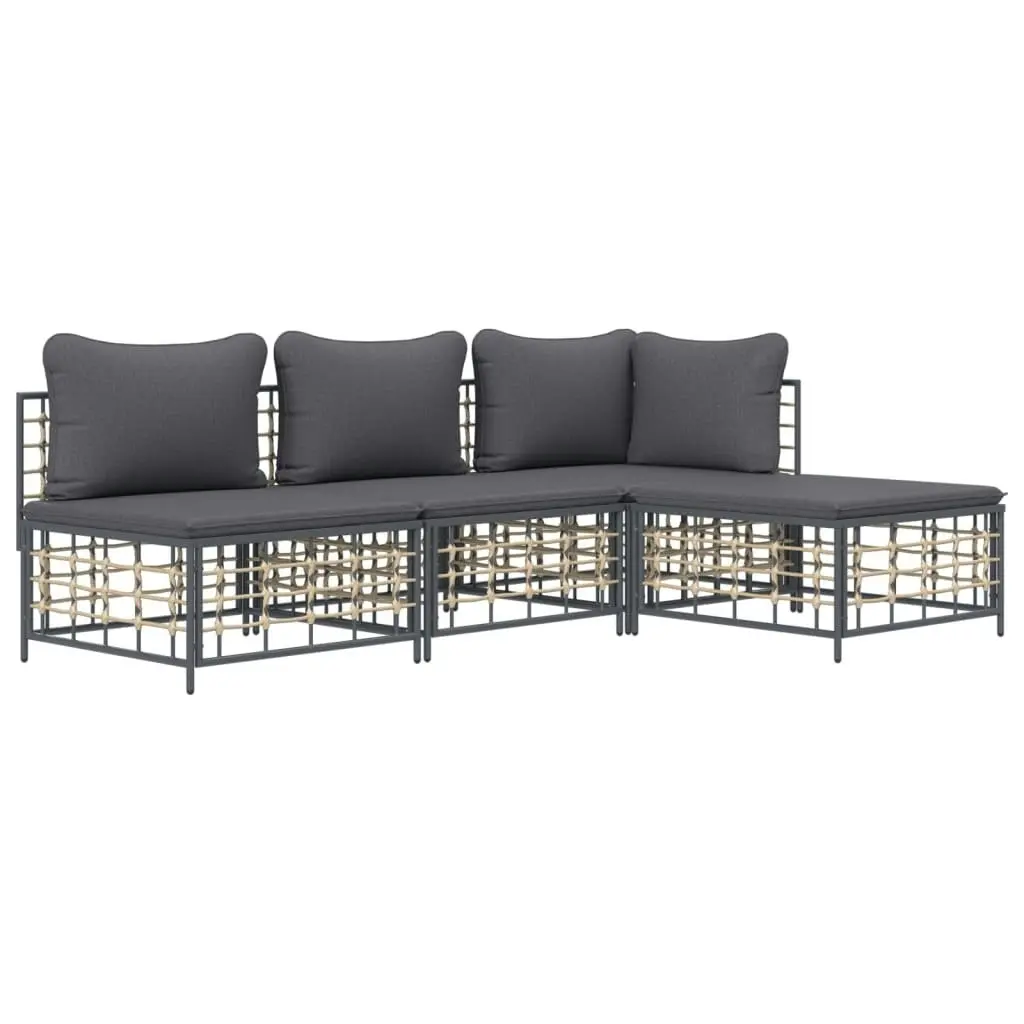 4 Piece Garden Lounge Set with Cushions Anthracite Poly Rattan 3186731