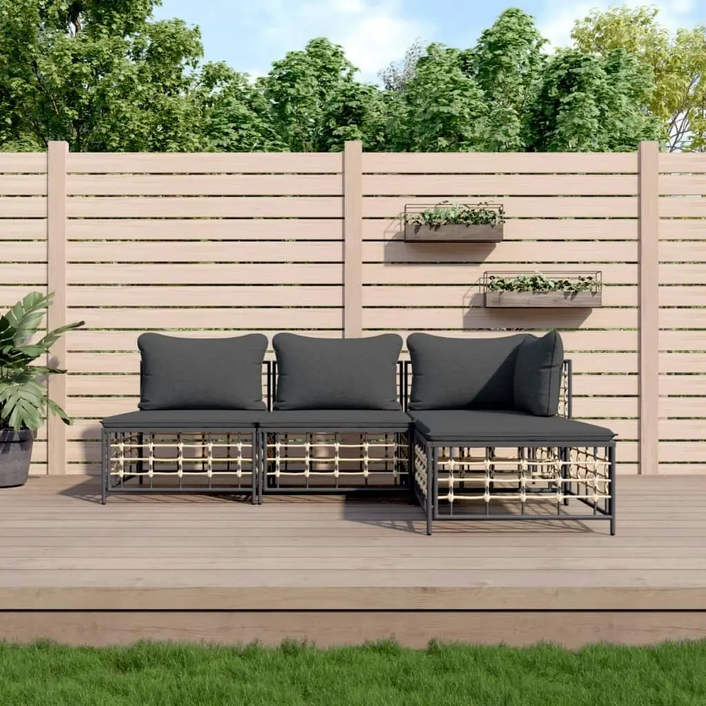 4 Piece Garden Lounge Set with Cushions Anthracite Poly Rattan 3186731