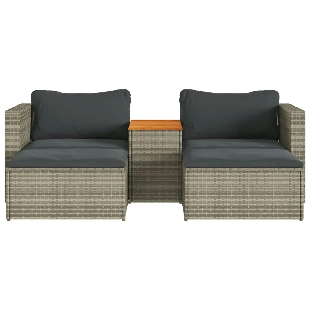 5 Piece Garden Sofa Set with Cushions Grey Poly Rattan Acacia 365726