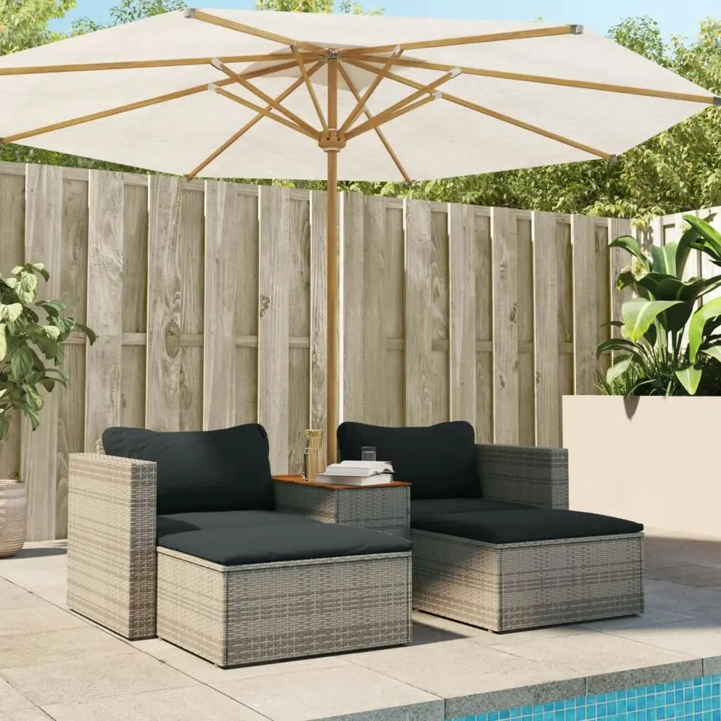 5 Piece Garden Sofa Set with Cushions Grey Poly Rattan Acacia 365726