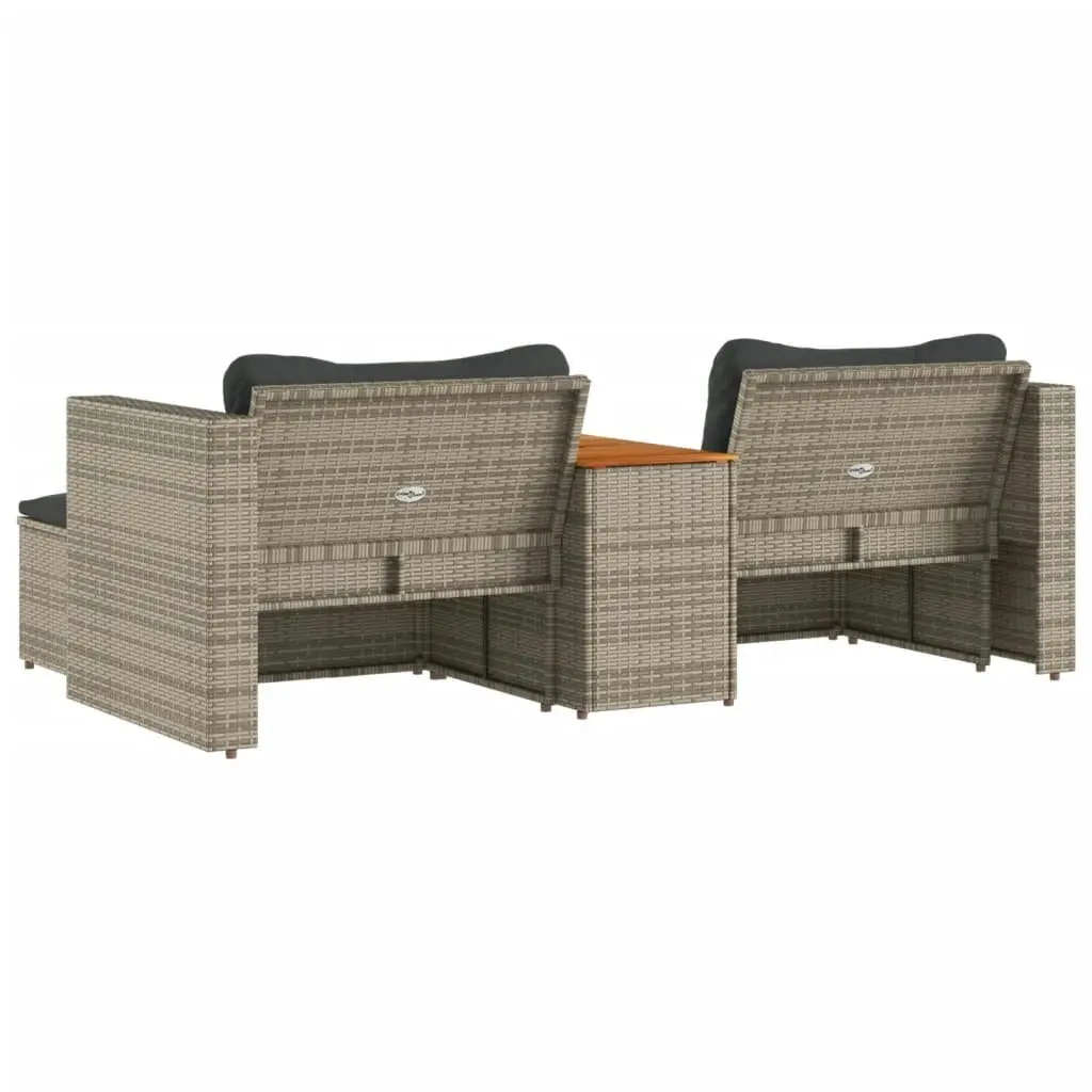 5 Piece Garden Sofa Set with Cushions Grey Poly Rattan Acacia 365726