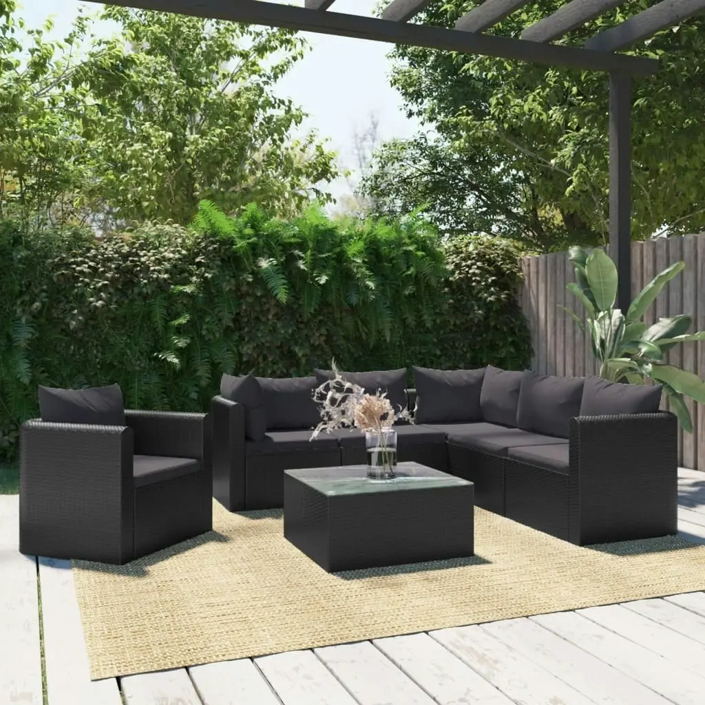 7 Piece Garden Lounge Set with Cushions Poly Rattan Black 46552